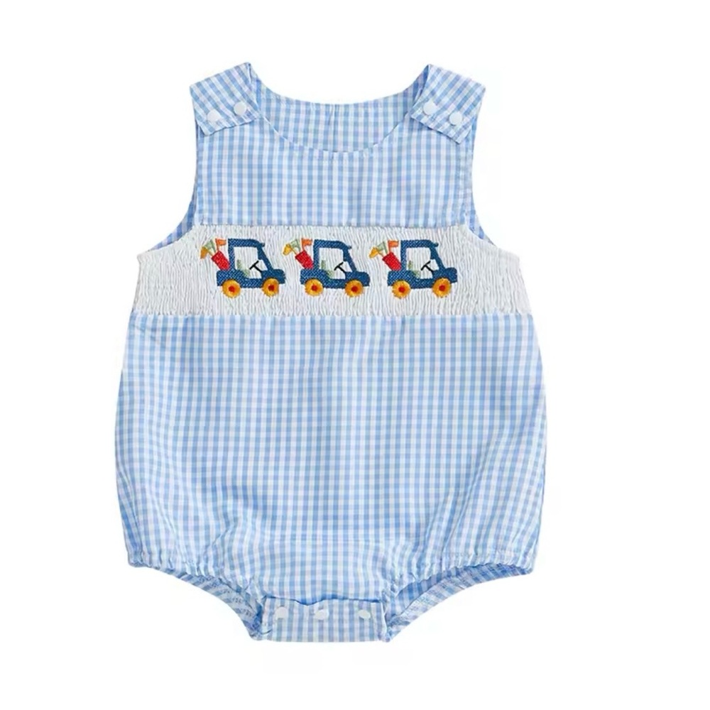 New Gingham Baby Boy “Golf” Romper 3-6 months